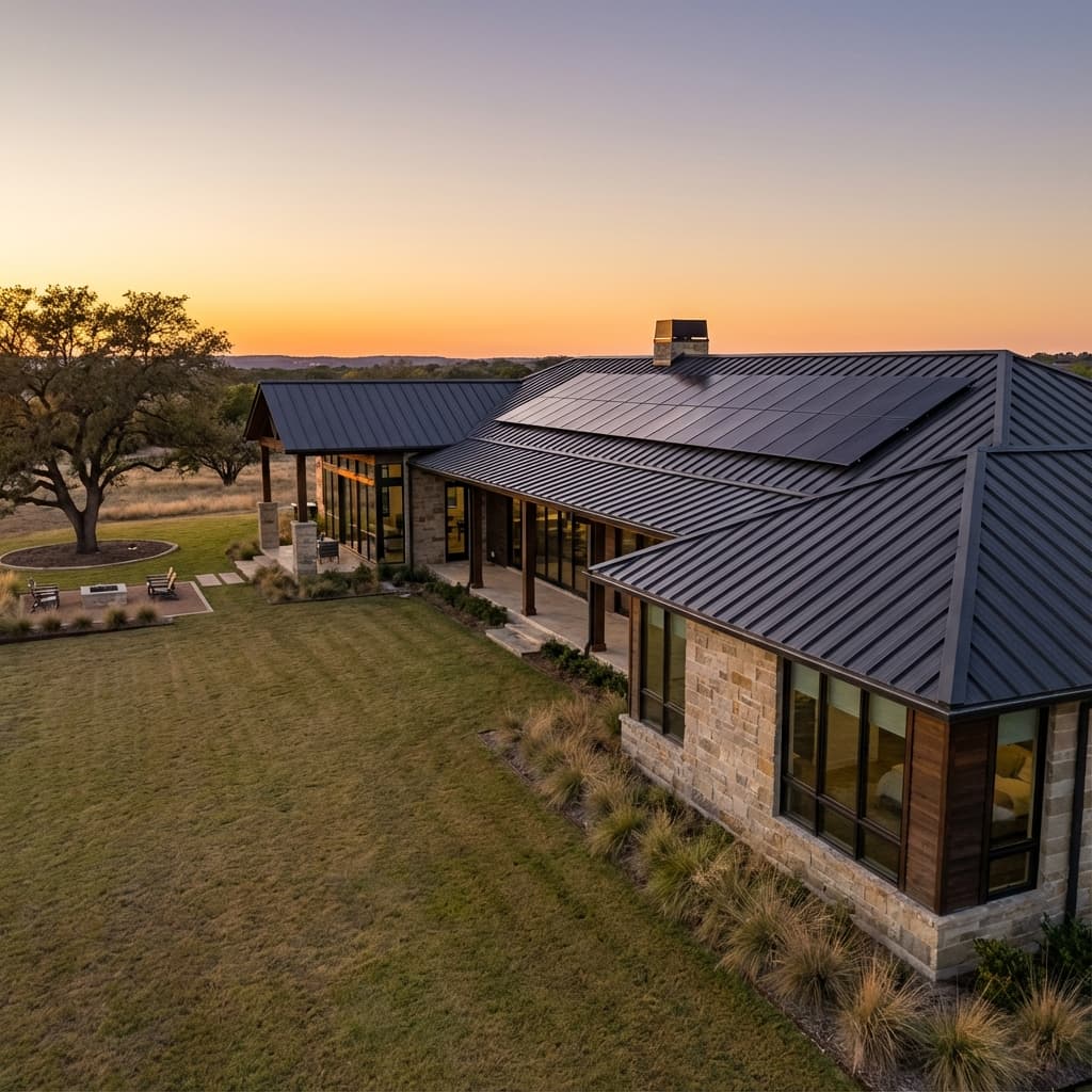 Modern Texas home with solar panels